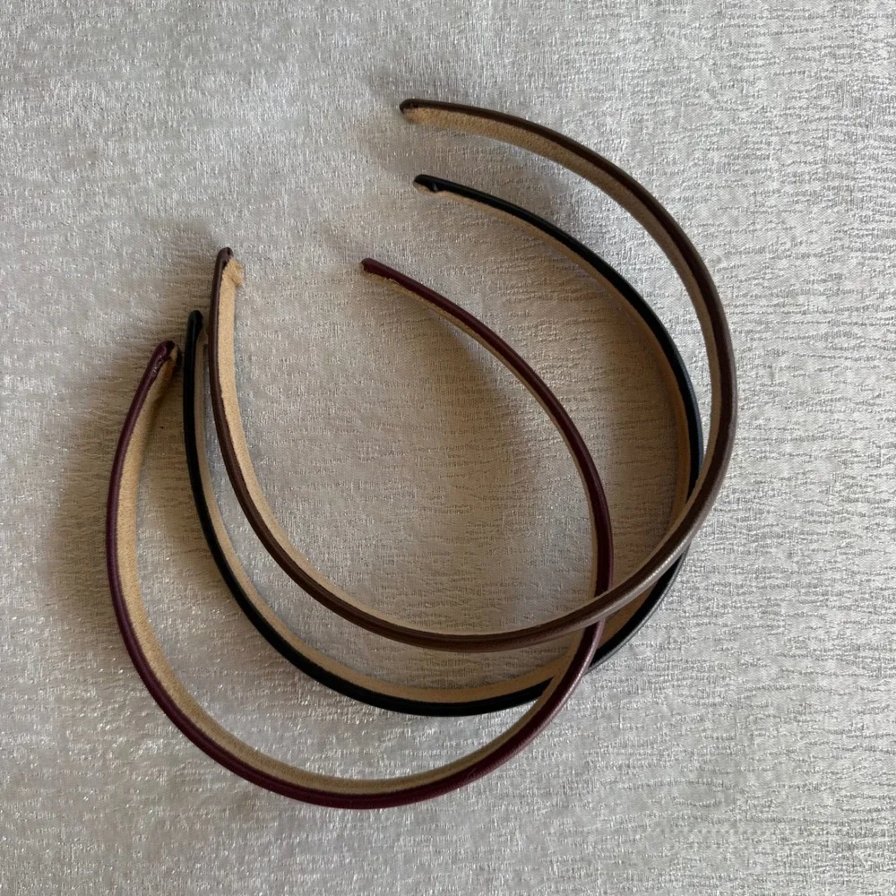 3pc Faux Leather Padded Headband Set Black Burgundy Brown Slim Hair Accessory